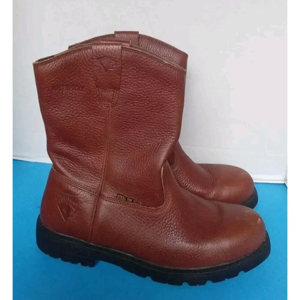 Survivors Mens Brown‎ Leather Steel Toe Waterproof Pull On Work Boots Wellington